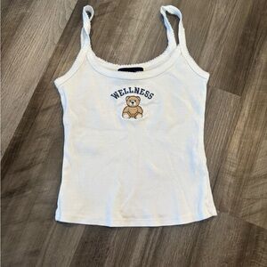 Streetwear Society White Tank with Embroidered Bear and Wellness Design XS